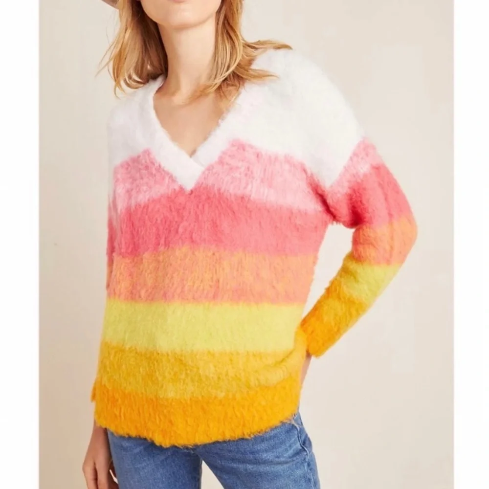Anthropologie Simone Striped Wool Blend Fuzzy Knit Pullover Sweater Size S - Picture 9 of 9